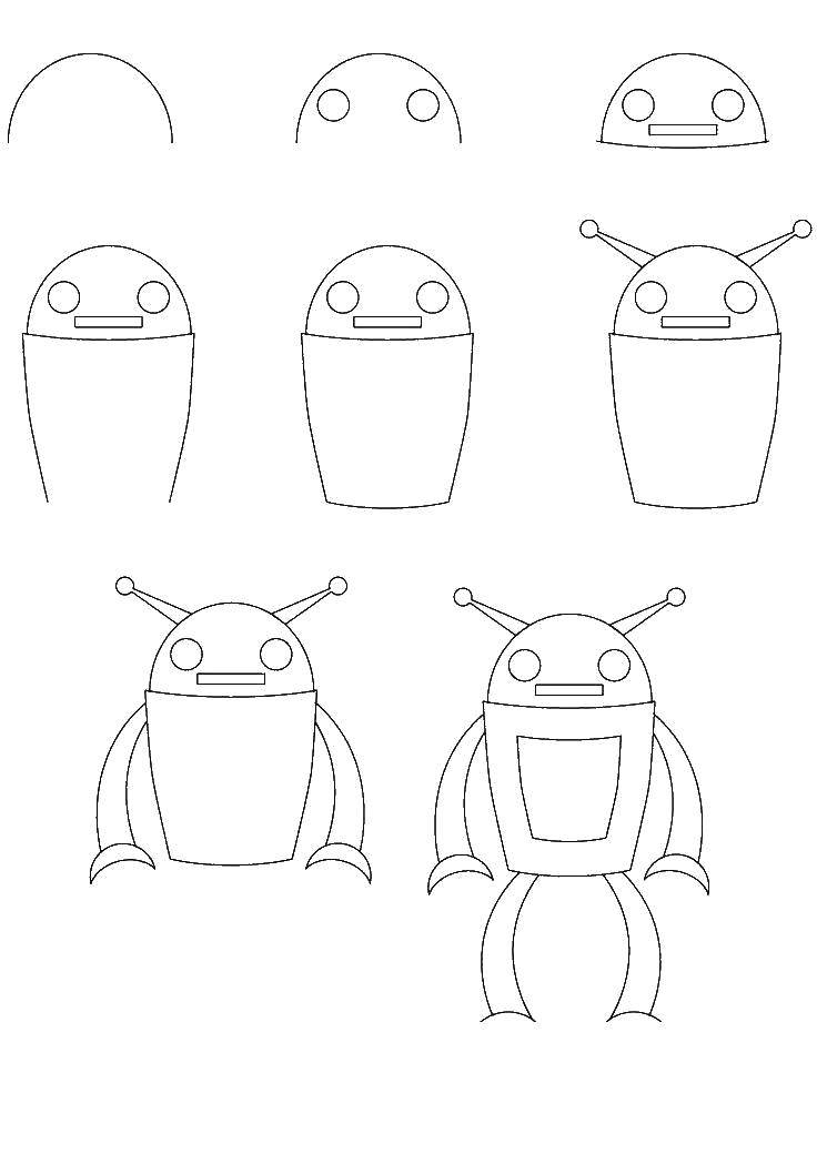 Coloring Gradually draw the robot. Category how to draw an animal in stages. Tags:  Robot.