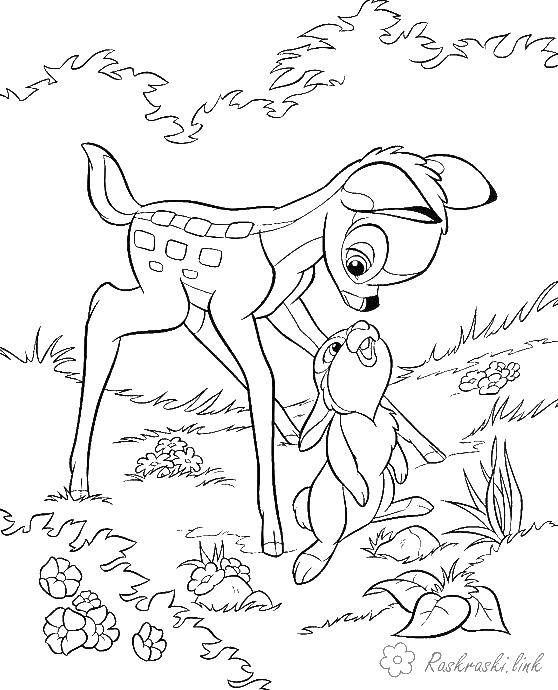 Coloring Bambi and Bunny. Category wild animals. Tags:  hare, rabbit.