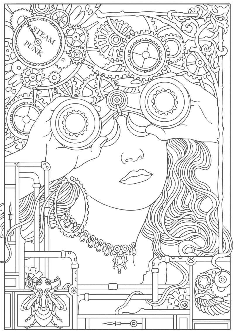 Coloring Girl with binoculars. Category patterns. Tags:  Patterns, geometric.