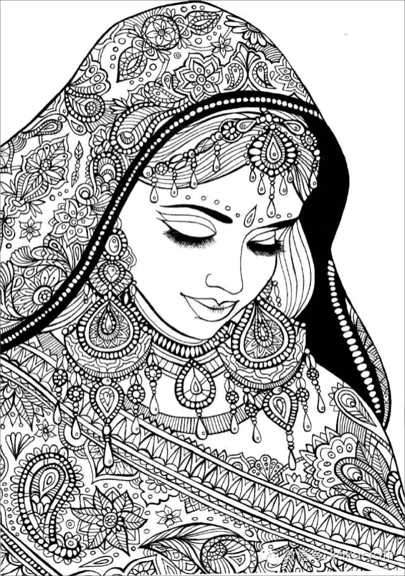 Coloring Indian beauty. Category patterns. Tags:  Patterns, ethnic.