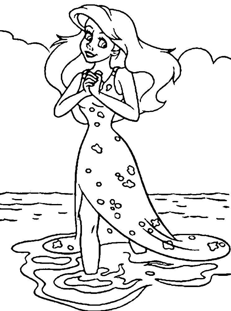 Название: Раскраска Ариэль в воде. Категория: Диснеевские мультфильмы. Теги: Дисней, русалочка, Ариэль.
