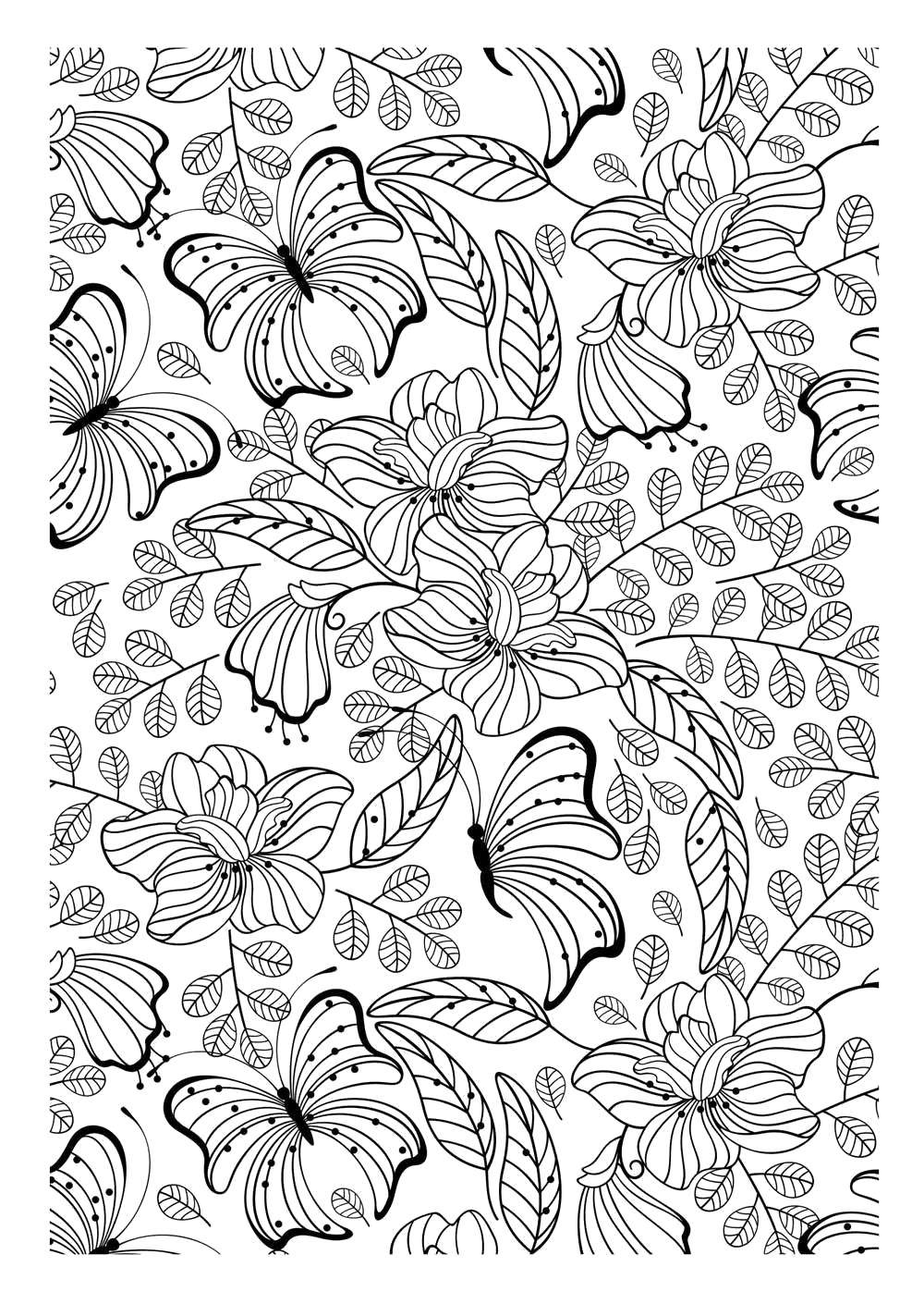 Coloring Butterflies in flowers. Category patterns. Tags:  Butterfly, flowers.