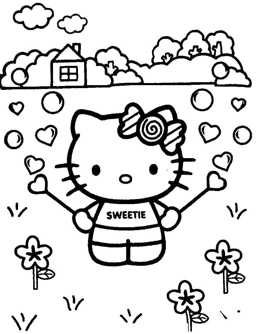 Coloring Kitty and hearts. Category Hello Kitty. Tags:  Hello Kitty.