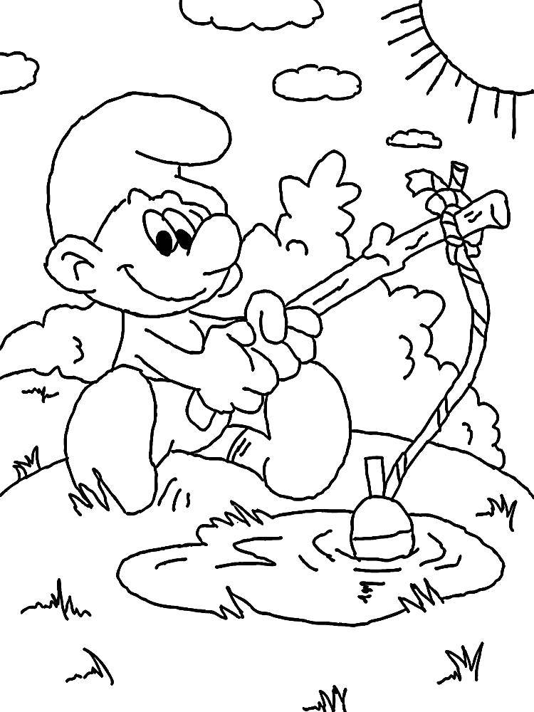 Coloring Smurf fishing. Category Cartoon character. Tags:  Cartoon character, Smurfs, fun.
