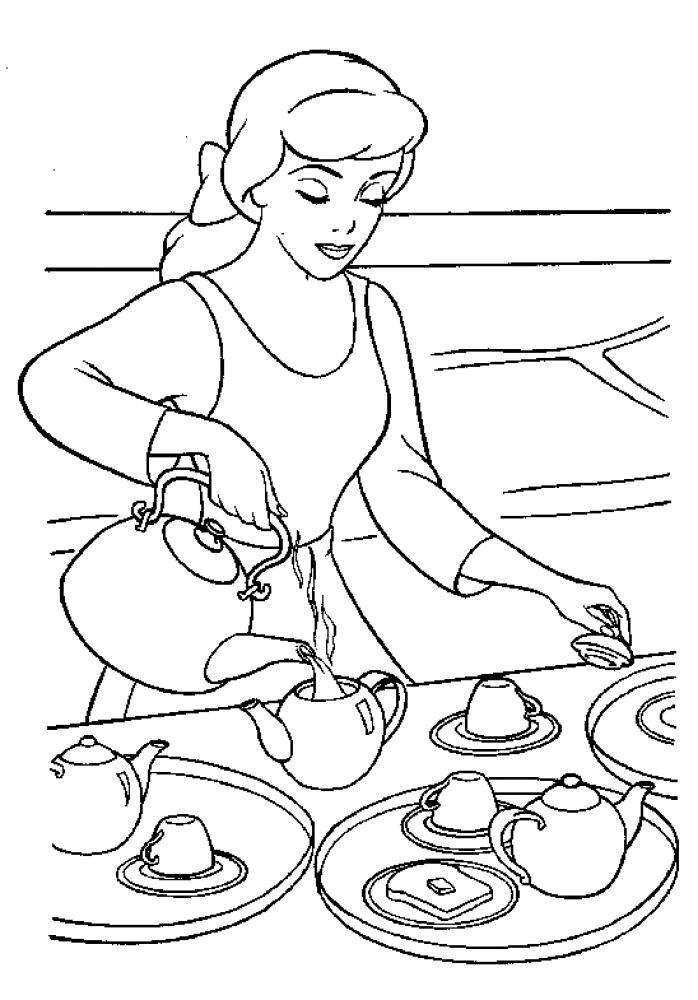 Coloring Cinderella in the kitchen. Category Disney coloring pages. Tags:  Disney, Cinderella.