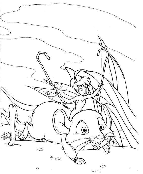 Название: Раскраска Фея динь-динь на мышке. Категория: фея. Теги: Фея, лес, сказка.