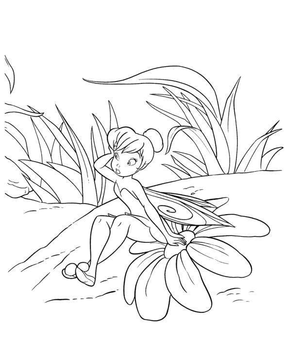 Розмальовки  Фея дінь-дінь з діснеївського мультфільму феї на квіточці. Завантажити розмальовку Фея, ліс, казка.  Роздрукувати ,Персонаж з мультфільму,