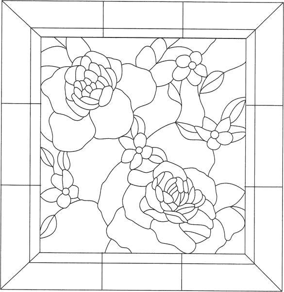 Coloring Floral stained glass window. Category for stained glass. Tags:  Stained glass, flowers.