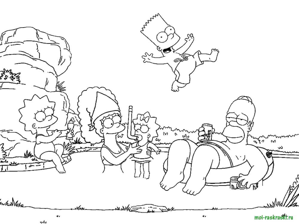 Раскраска Симпсоны отдыхают Скачать ,Персонаж из мультфильма, Симпсоны,.  Распечатать 