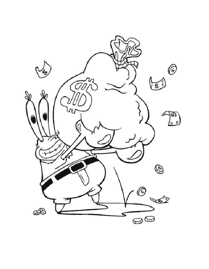 Coloring Mr. Krabs loves money. Category Spongebob. Tags:  Cartoon character, spongebob, spongebob, Mr. Krabs.