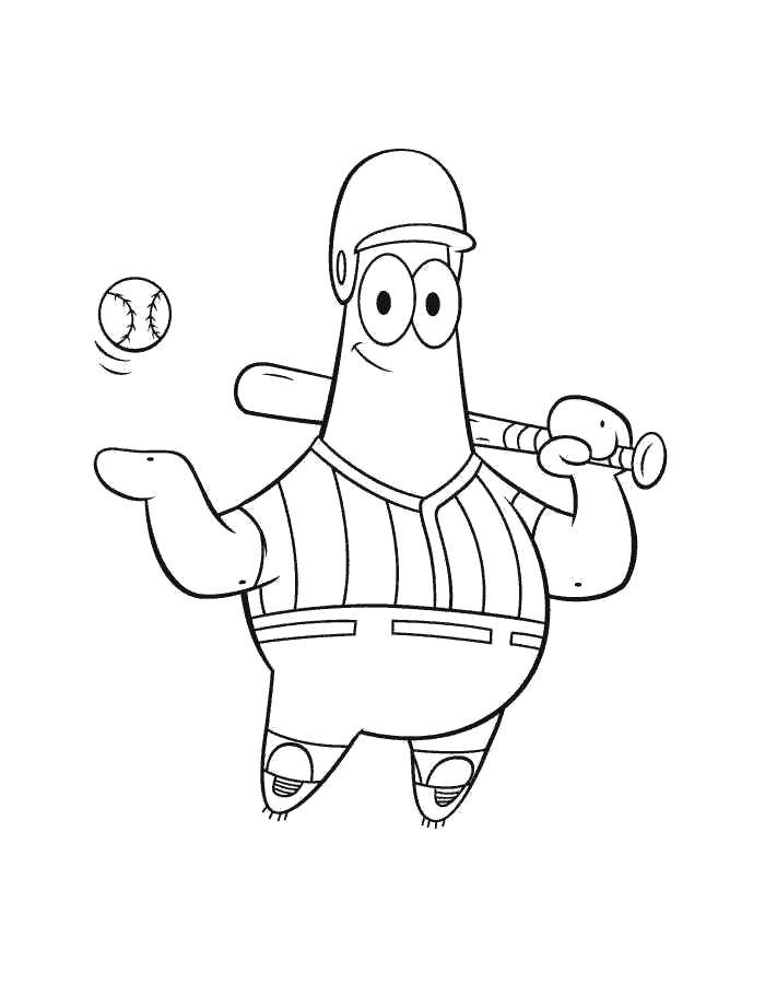 Название: Раскраска Патрик бейсболист. Категория: Спанч Боб. Теги: Персонаж из мультфильма, Спанч Боб, Губка Боб, Патрик.