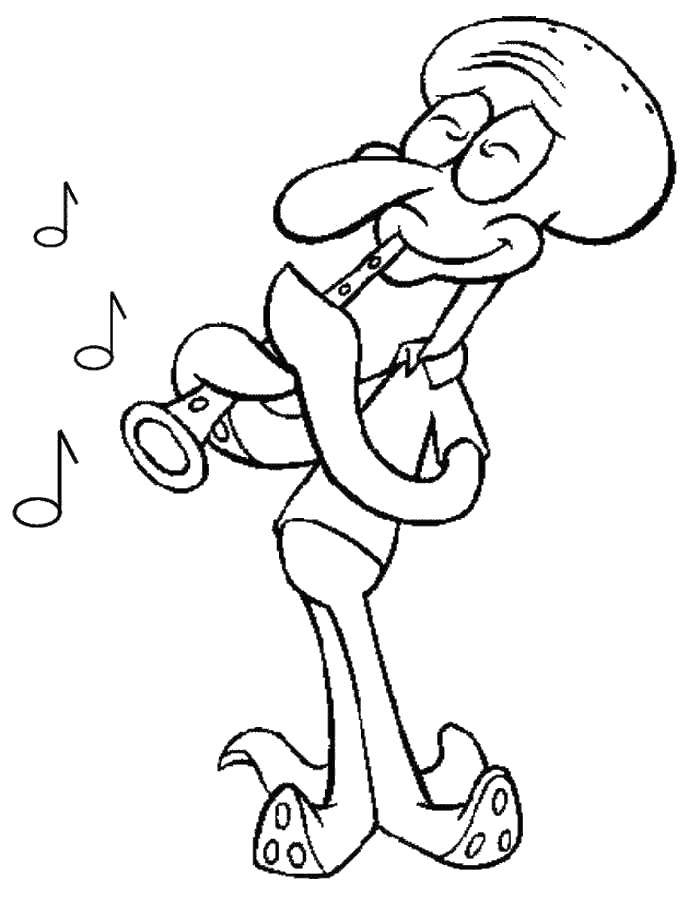 Название: Раскраска Сквидвард играет на кларнете. Категория: Спанч Боб. Теги: Персонаж из мультфильма, Спанч Боб, Губка Боб, Сквидвард.