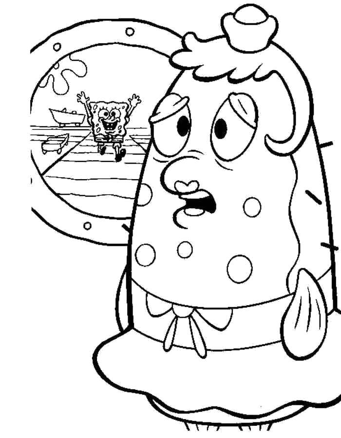 Coloring Spongebob and Mrs puff. Category Spongebob. Tags:  Cartoon character, spongebob, spongebob, Mrs. puff.