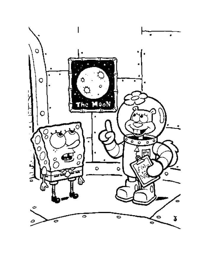 Coloring Spongebob and sandy are flying to the moon. Category Spongebob. Tags:  Cartoon character, spongebob, spongebob, Patrick, sandy.