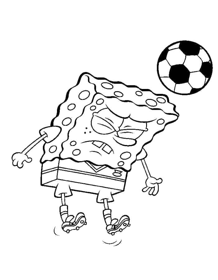 Название: Раскраска Спанч боб играет в футбол. Категория: Персонаж из мультфильма. Теги: Персонаж из мультфильма, Спанч Боб, Губка Боб.