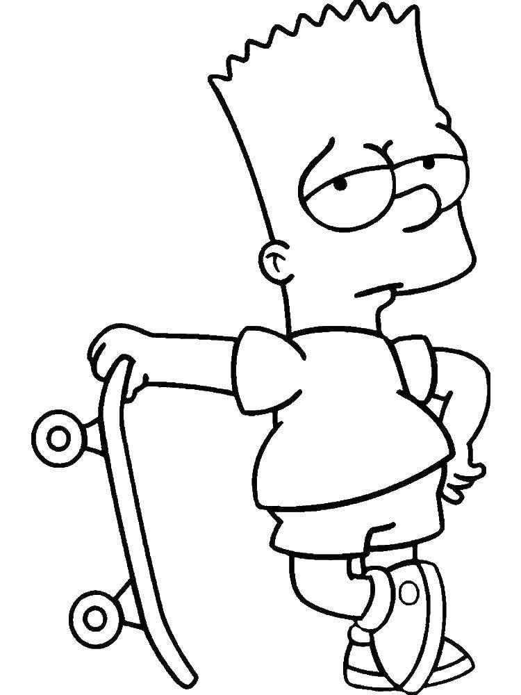 Раскраска Барт симпсон Скачать ,Персонаж из мультфильма, Симпсоны,.  Распечатать 