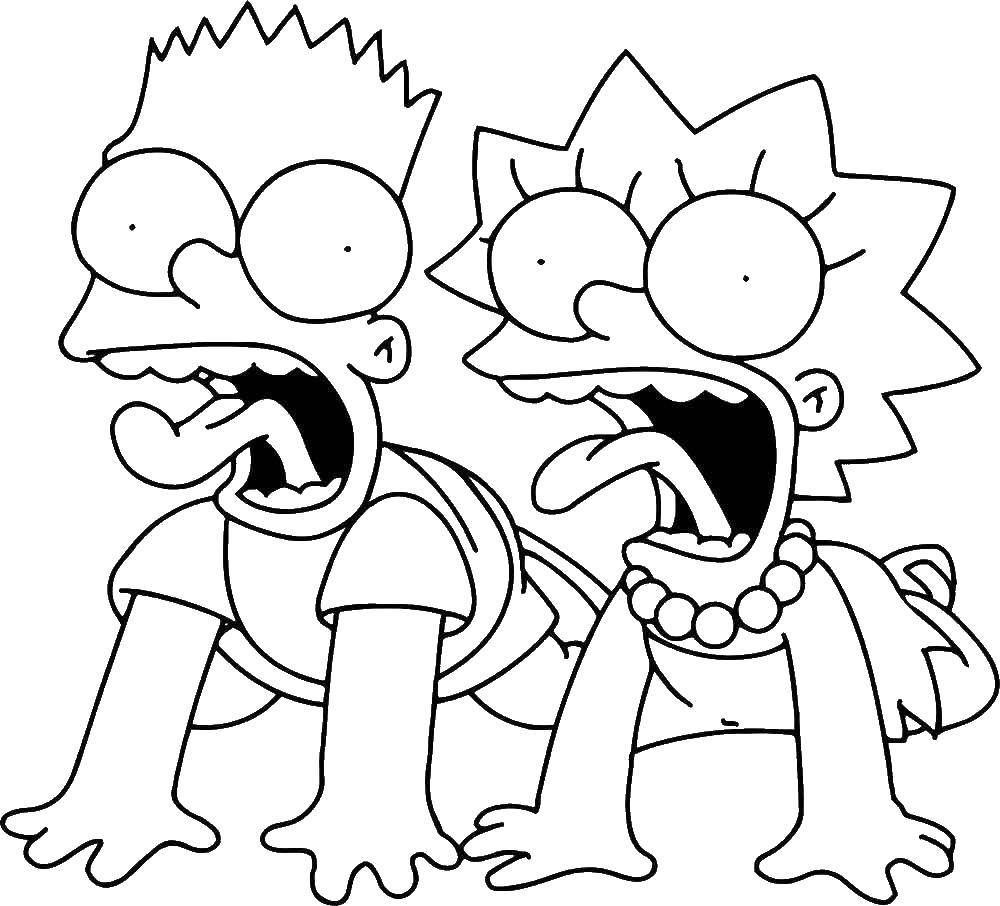 Название: Раскраска Барт и лиза. Категория: Персонаж из мультфильма. Теги: Персонаж из мультфильма, Симпсоны.