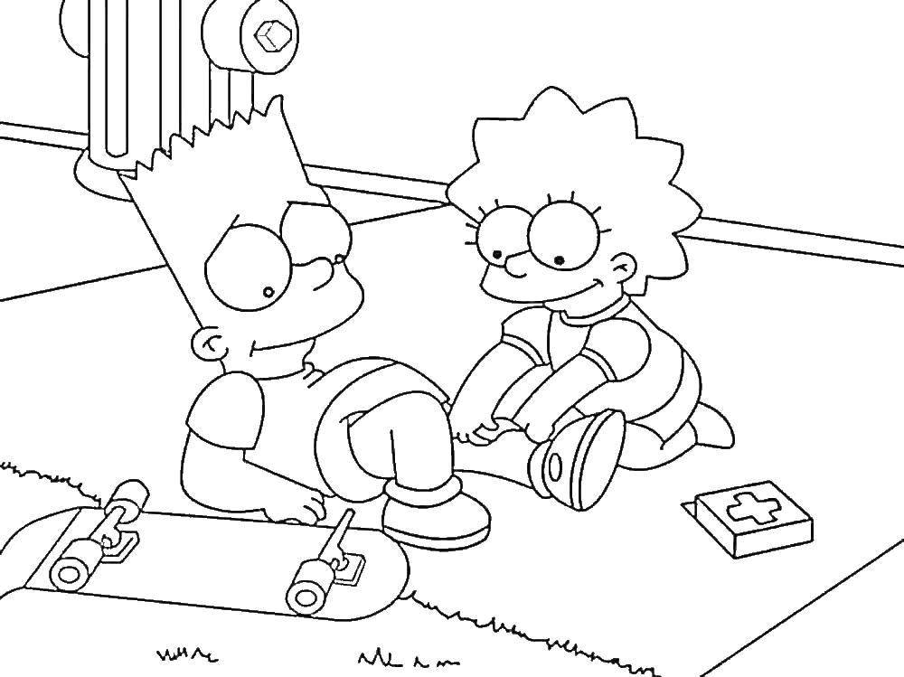 Coloring Lisa cares about Bart. Category Cartoon character. Tags:  Cartoon character, Simpsons.