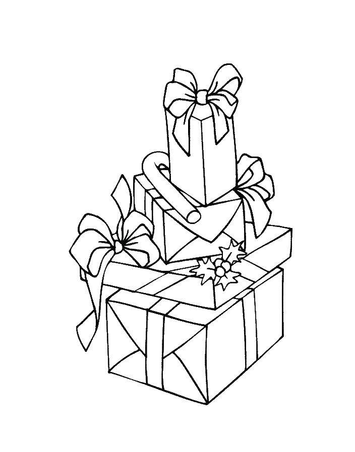 Название: Раскраска Подарочки в красивых упаковках. Категория: подарки. Теги: Подарки, прздник.