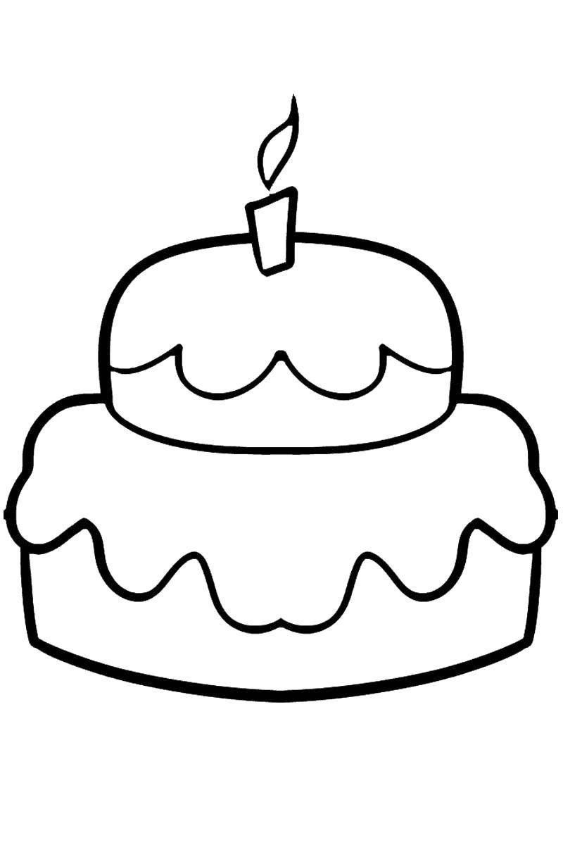 Название: Раскраска Торт со свечкой. Категория: сладости. Теги: Торт, еда, праздник.