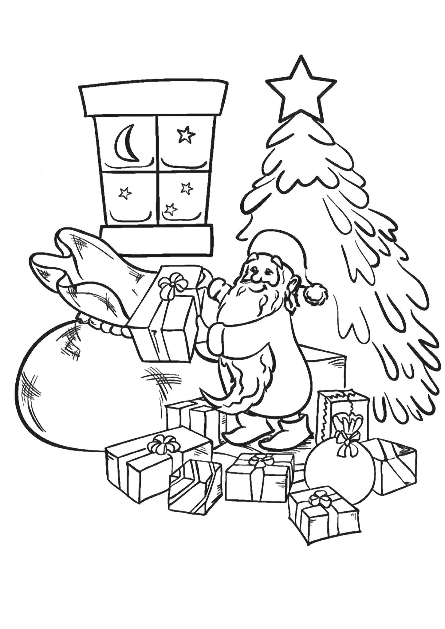 Название: Раскраска Дед мороз пришёл дарить подарки. Категория: подарки. Теги: Подарки, праздник.