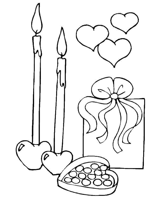 Название: Раскраска Подарки ко дню влюблённых. Категория: день святого валентина. Теги: День Святого Валентина, любовь, сердце.