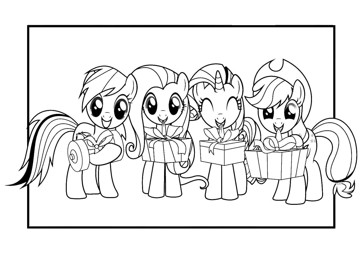 Coloring Ponies from my little pony with gifts. Category gifts. Tags:  Gifts, holiday, Pony.