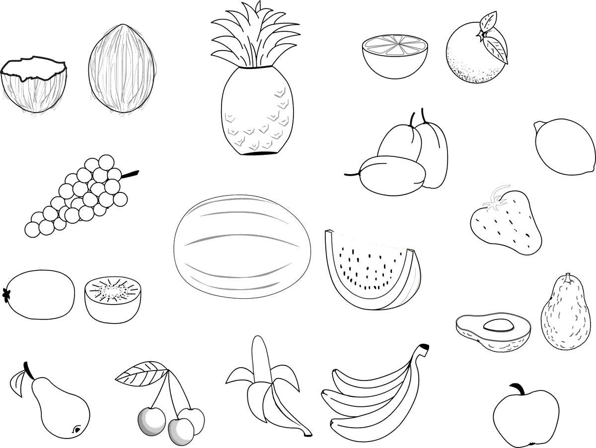Простые раскраски для детей с фруктами и ягодами