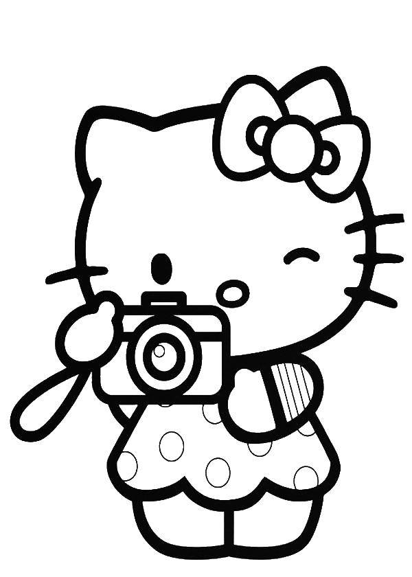 Coloring Kitty with camera. Category cartoons. Tags:  kitty, camera.