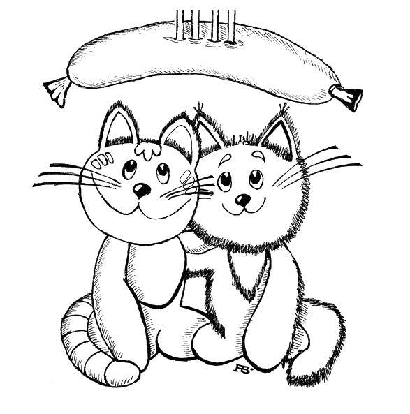 Название: Раскраска Котятки хотят сосиску. Категория: котики. Теги: Животные, котёнок.