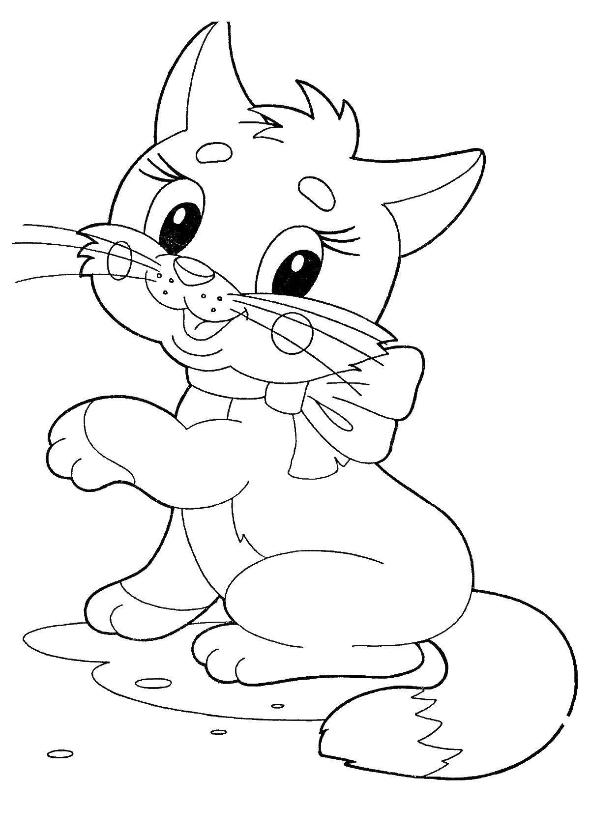 Название: Раскраска Котёнок с бантом. Категория: бантики. Теги: Бант, бантик.