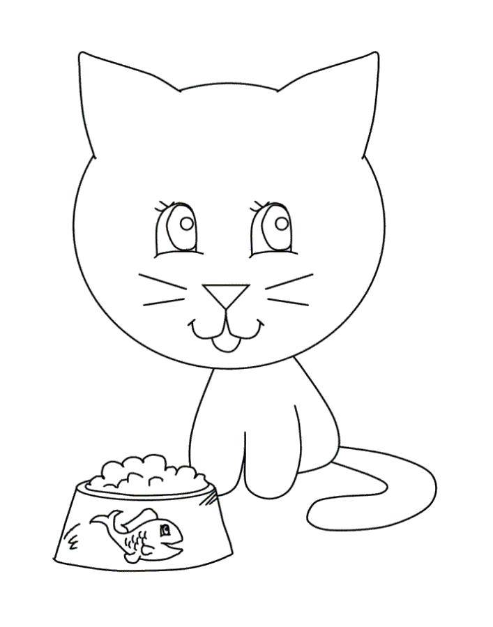 Название: Раскраска Миска с кормом для котёнка. Категория: котики. Теги: Животные, котёнок.