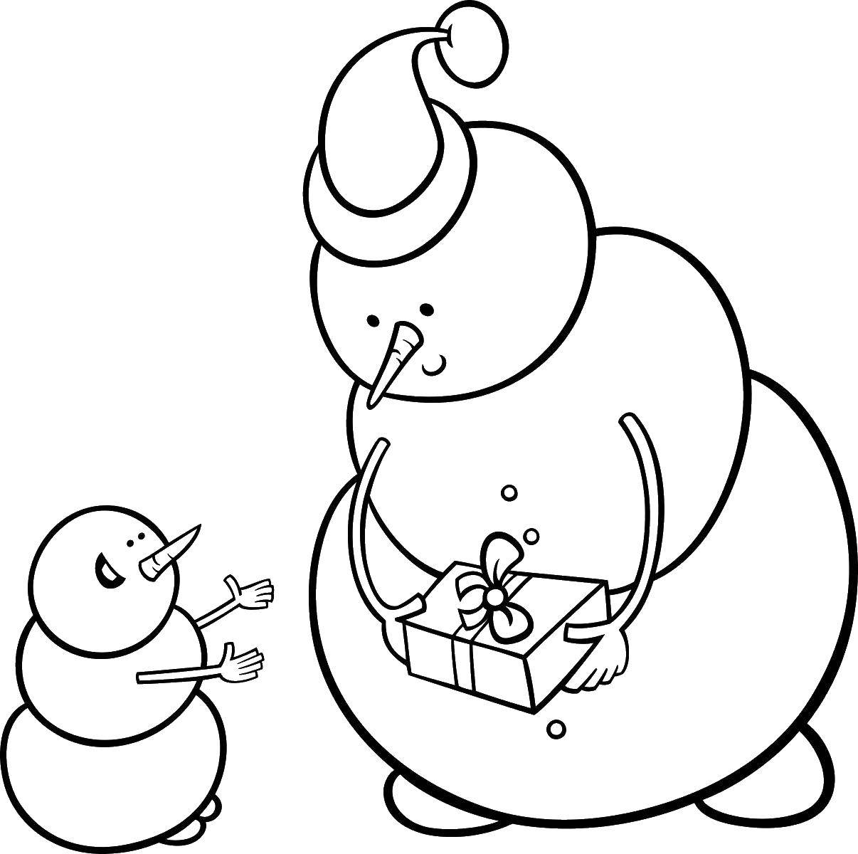 Название: Раскраска Подарки от снеговичка. Категория: снеговик. Теги: Снеговик, снег, зима, радость.