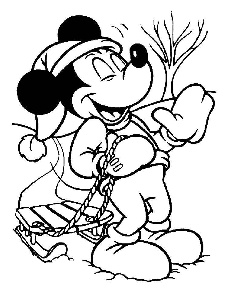 Coloring Mickey mouse on a sled. Category Mickey mouse. Tags:  Disney, Mickey Mouse.