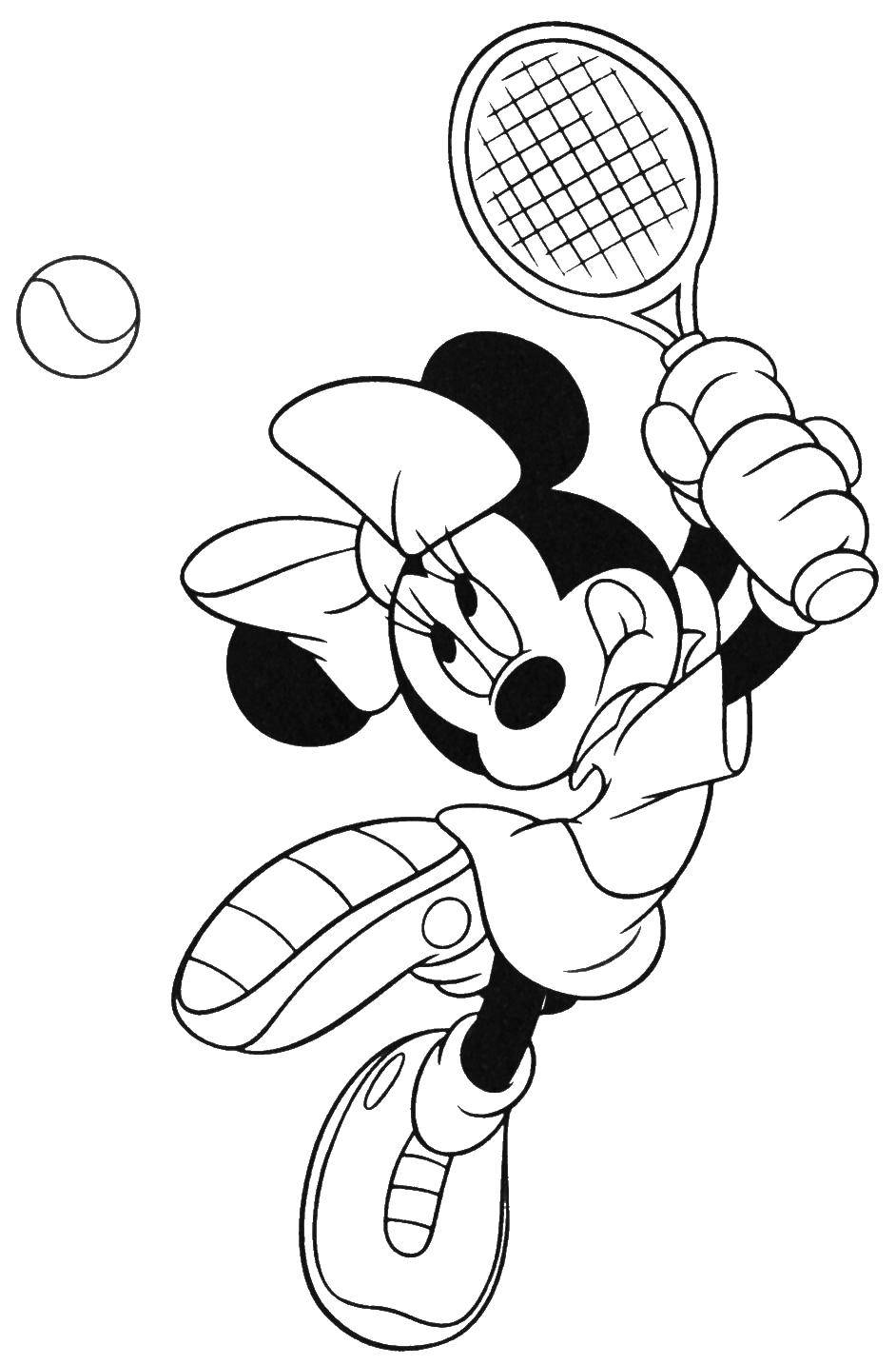 Название: Раскраска Минни маус играет в теннис. Категория: микки маус. Теги: Дисней, Микки Маус, Минни Маус.