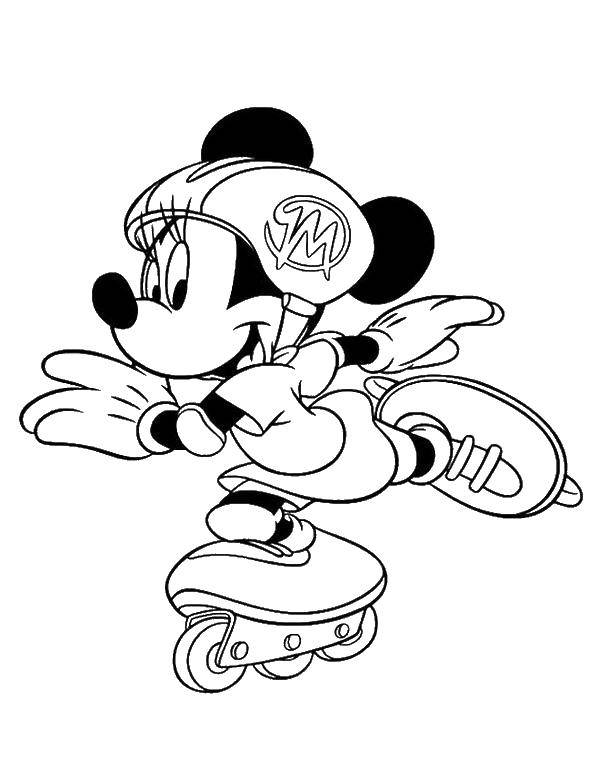 Coloring Minnie mouse on roller skates. Category Mickey mouse. Tags:  Disney, Mickey Mouse, Minnie Mouse.