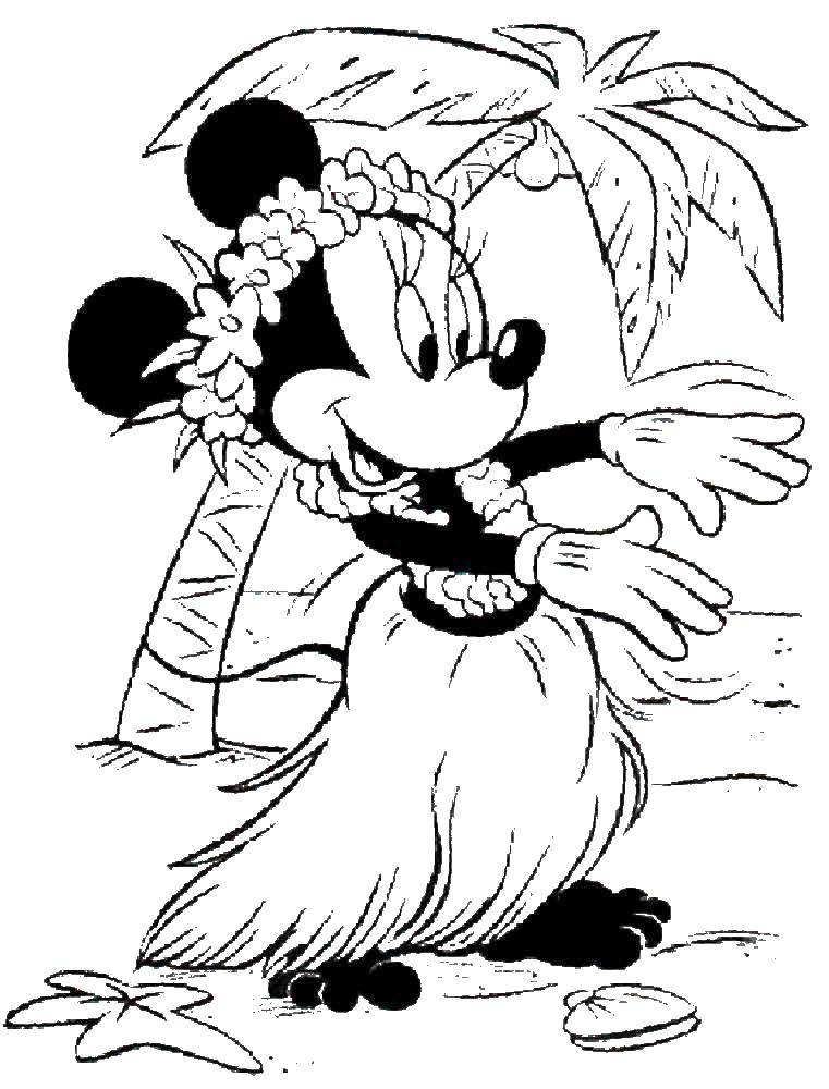 Coloring Hawaiian Minnie. Category Mickey mouse. Tags:  Disney, Mickey Mouse, Minnie Mouse.