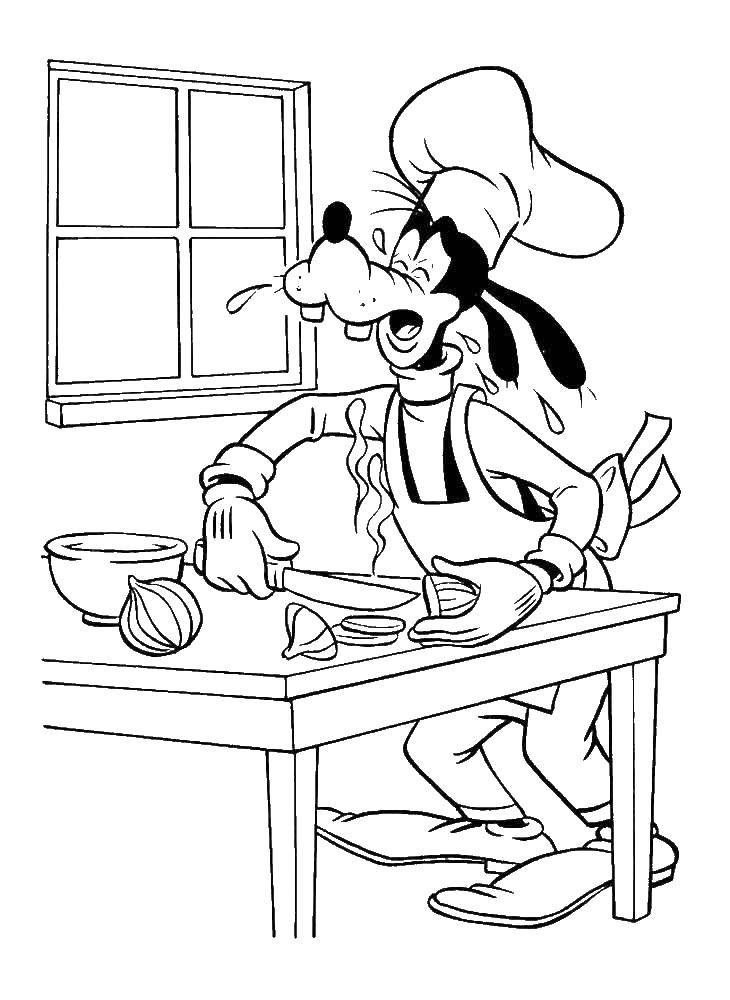 Coloring Goofy cut onions. Category Mickey mouse. Tags:  Disney, Mickey Mouse, Goofy.