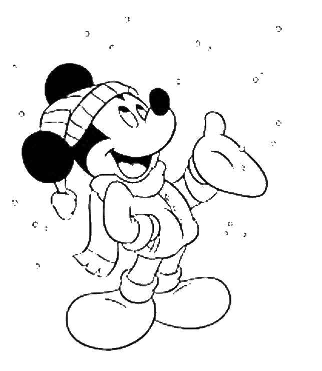 Название: Раскраска Микки ловит снег. Категория: микки маус. Теги: Дисней, Микки Маус.