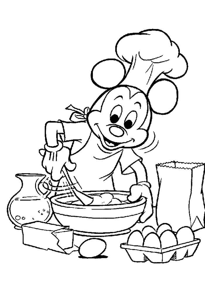 Coloring Mickey mouse prepares cake. Category Mickey mouse. Tags:  Disney, Mickey Mouse.