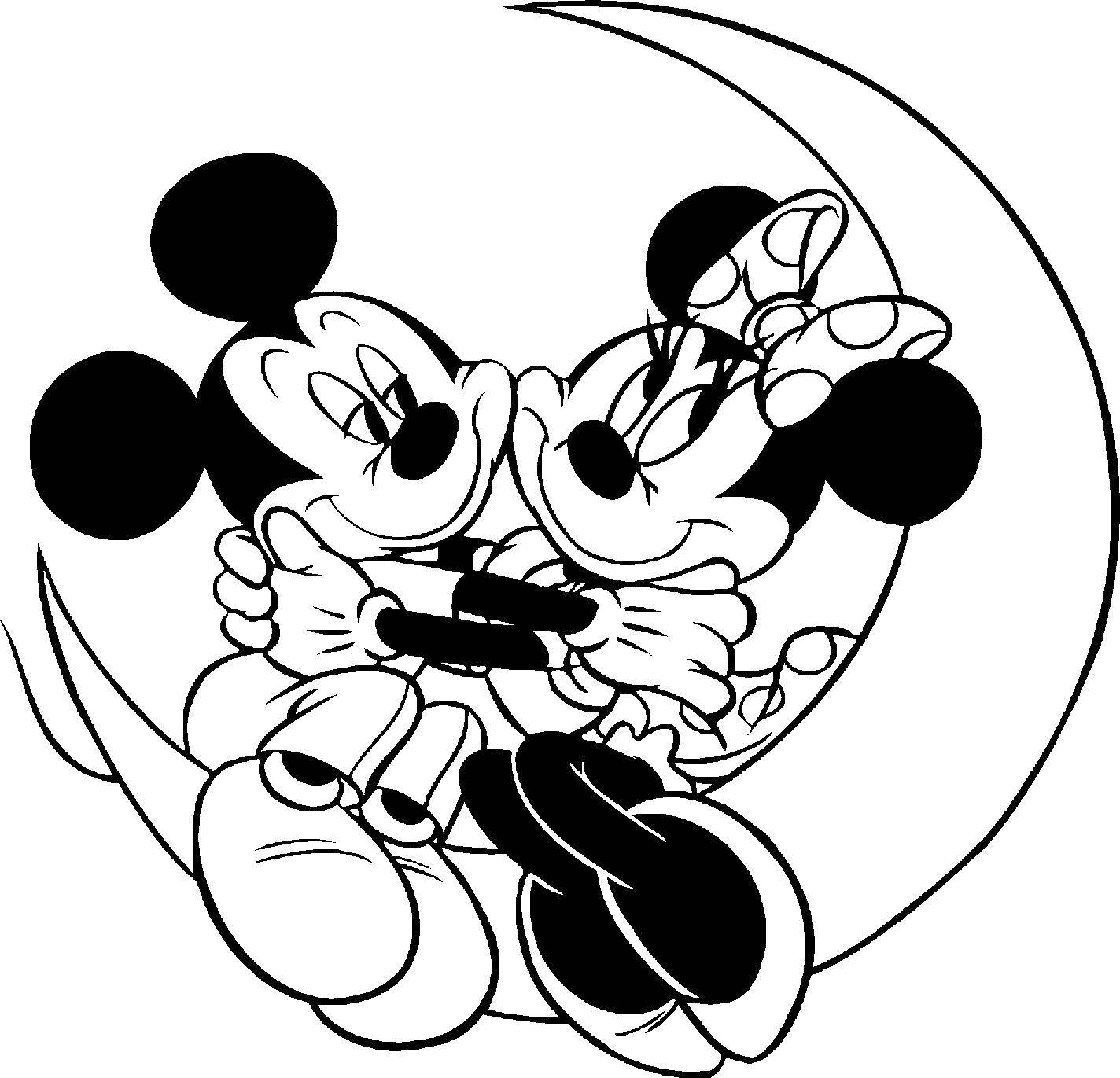 Coloring Mickey mouse and Minnie mouse hugging at the Crescent. Category Mickey mouse. Tags:  Disney, Mickey Mouse, Minnie Mouse.