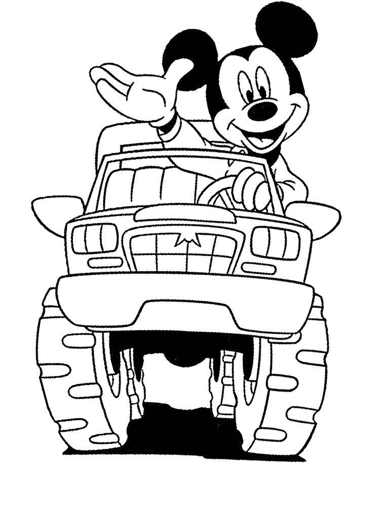 Название: Раскраска Микки маус на машине. Категория: Персонаж из мультфильма. Теги: Дисней, Микки Маус.