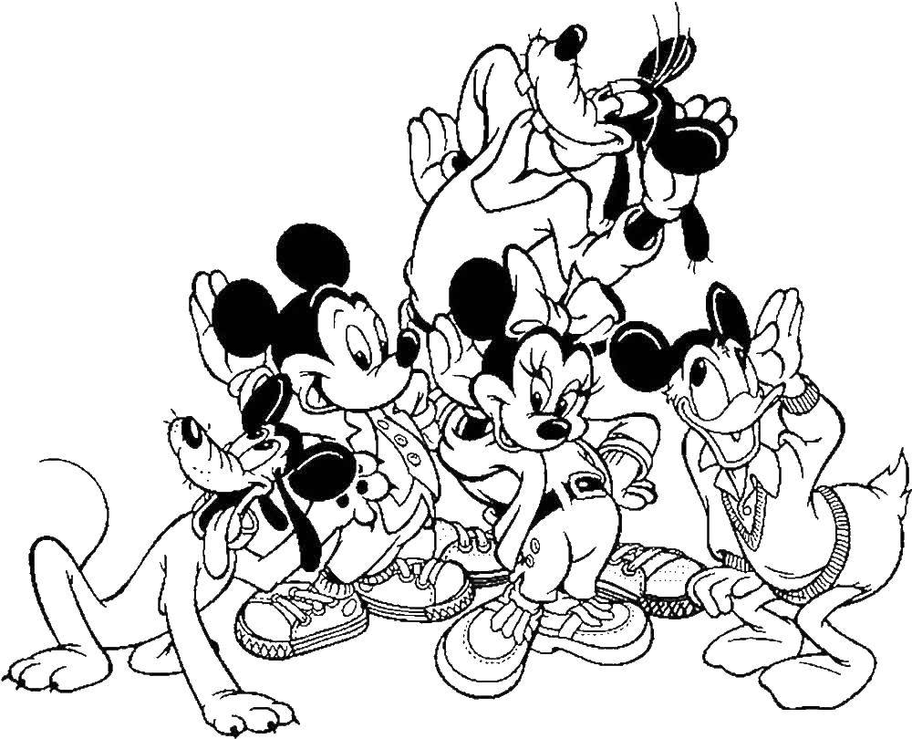 Coloring Mickey, Minnie, Donald, goofy and Pluto. Category Disney cartoons. Tags:  Disney, Mickey Mouse, Donald Duck, Goofy, Minnie, Pluto.