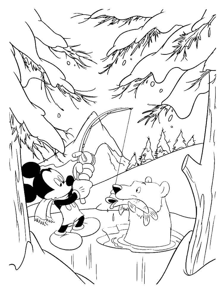 Online coloring pages Mickey, Coloring Mickey fishing Mickey mouse.