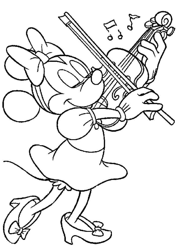 Название: Раскраска Минни маус играет на скрипке. Категория: микки маус. Теги: Дисней, Микки Маус, Минни Маус.