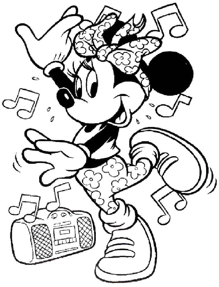 Coloring Minnie dancing to the music. Category Mickey mouse. Tags:  Disney, Mickey Mouse, Minnie Mouse.