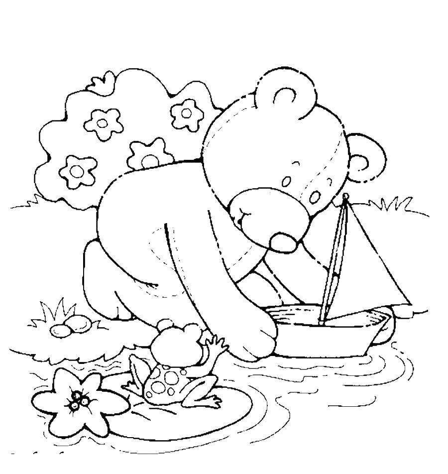 Название: Раскраска Мишка пускает кораблик. Категория: игрушка. Теги: Игрушка, медведь.