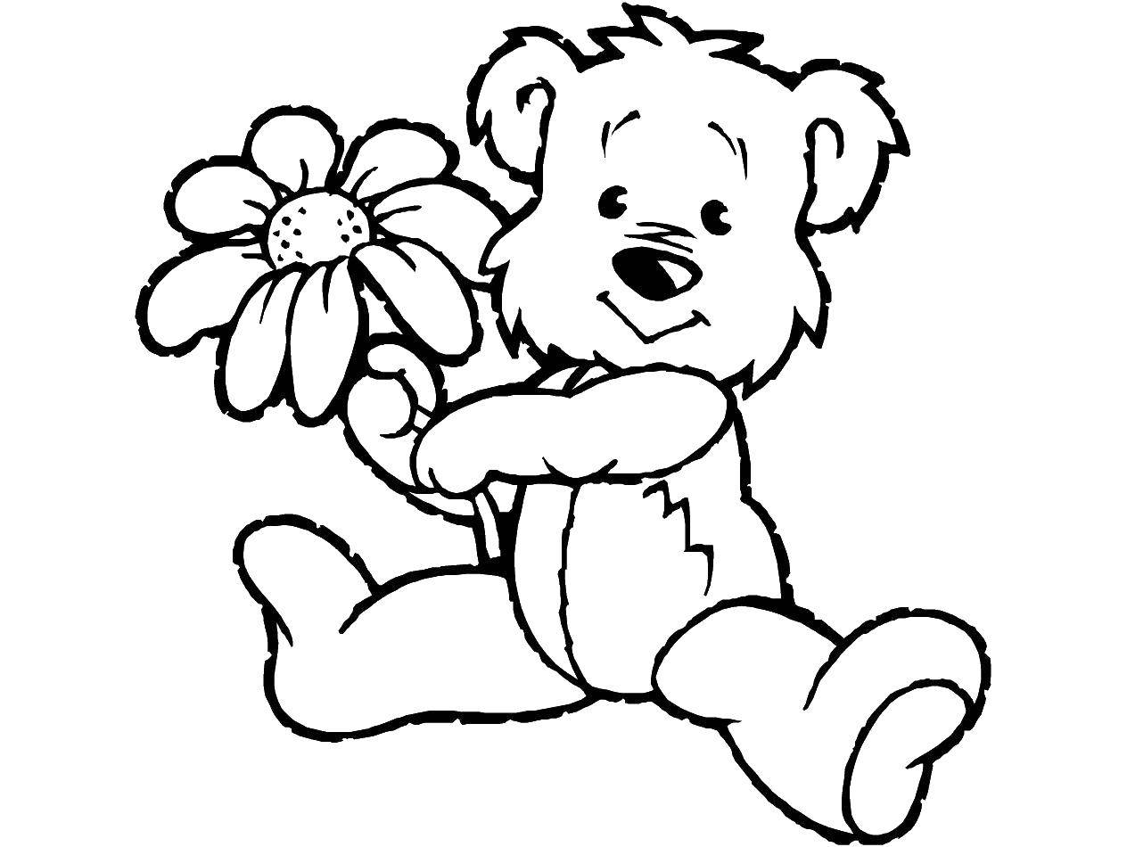 Название: Раскраска Мишка с цветочком. Категория: игрушки. Теги: Игрушка, медведь.