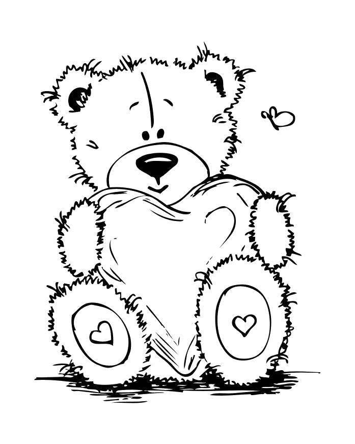Coloring Teddy bear with a heart. Category Teddy bear. Tags:  Teddy bear, heart.