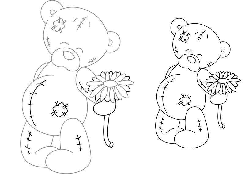 Coloring Teddy bear with flower. Category Teddy bear. Tags:  Teddy Bear.